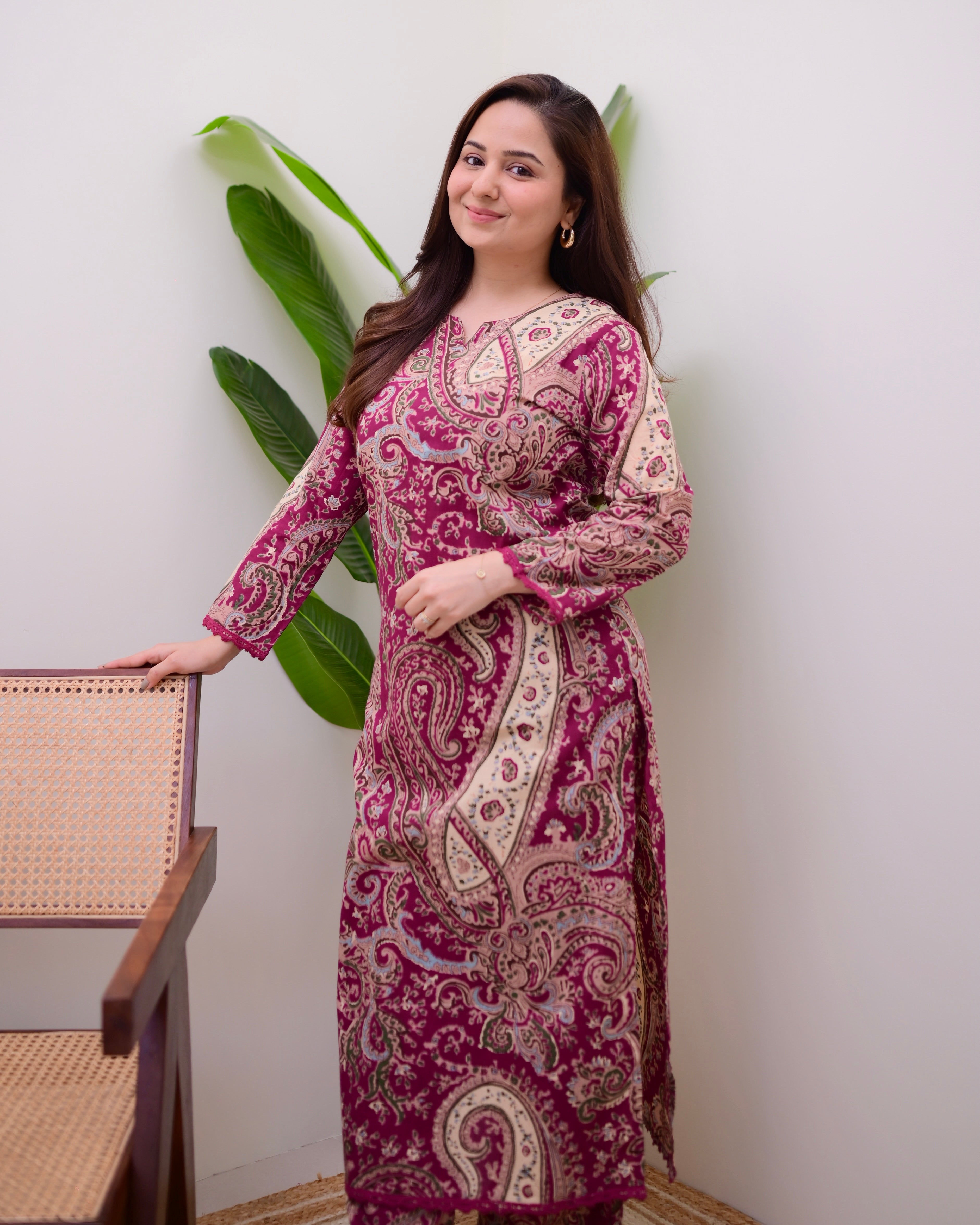 Maroon Paisley Cotton Kurta Set