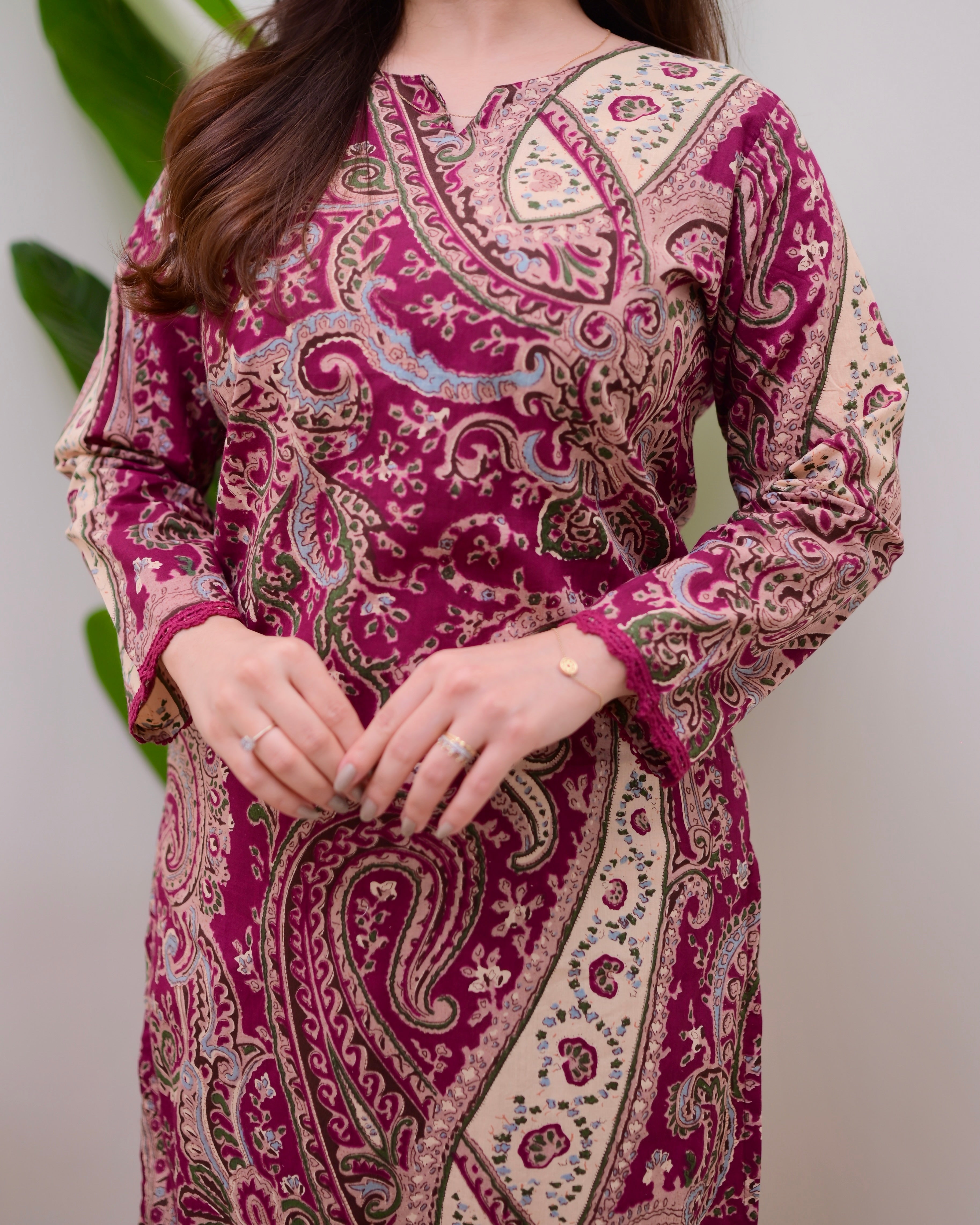Maroon Paisley Cotton Kurta Set