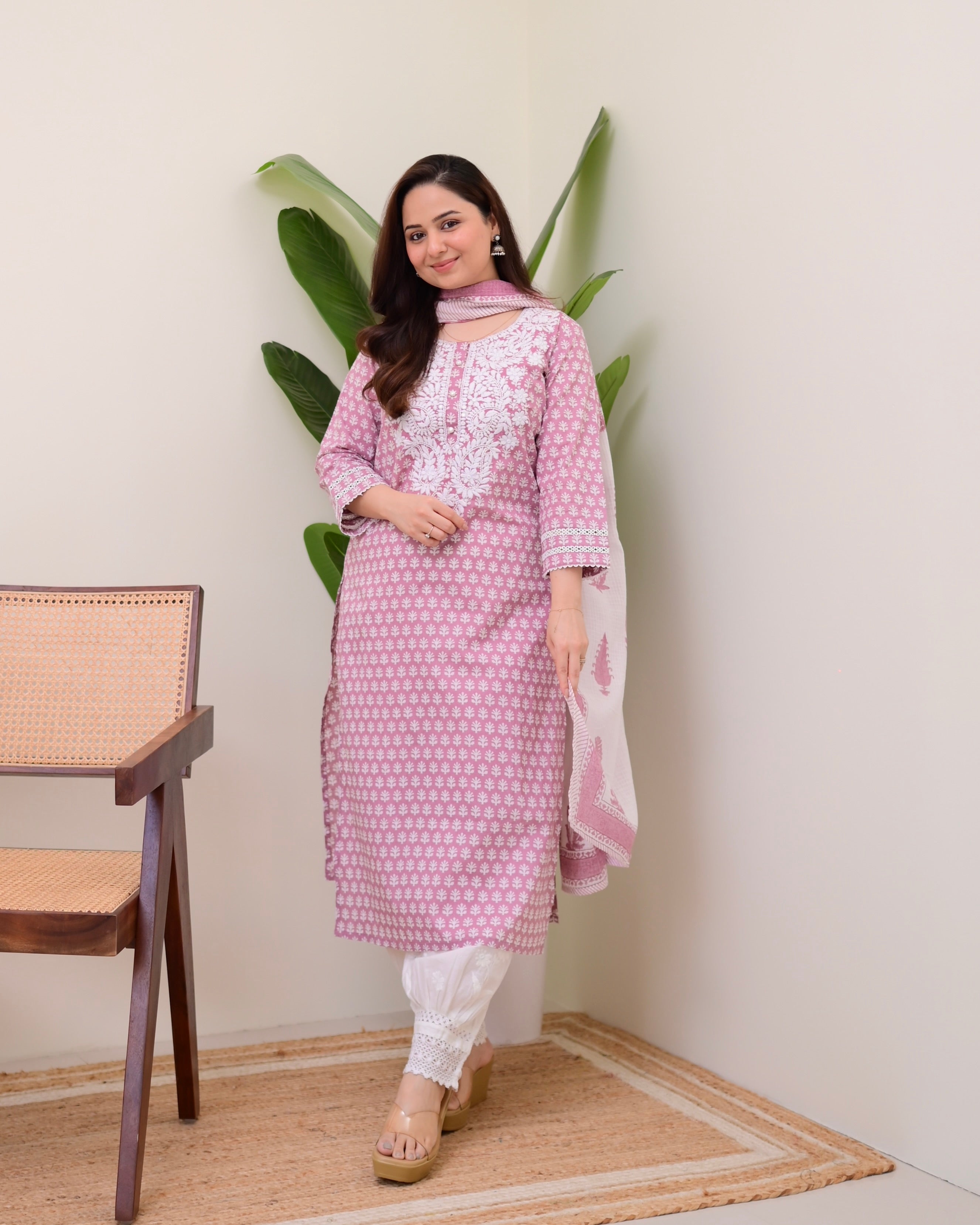 Mauve Lucknowi Cotton Gulnar Suit
