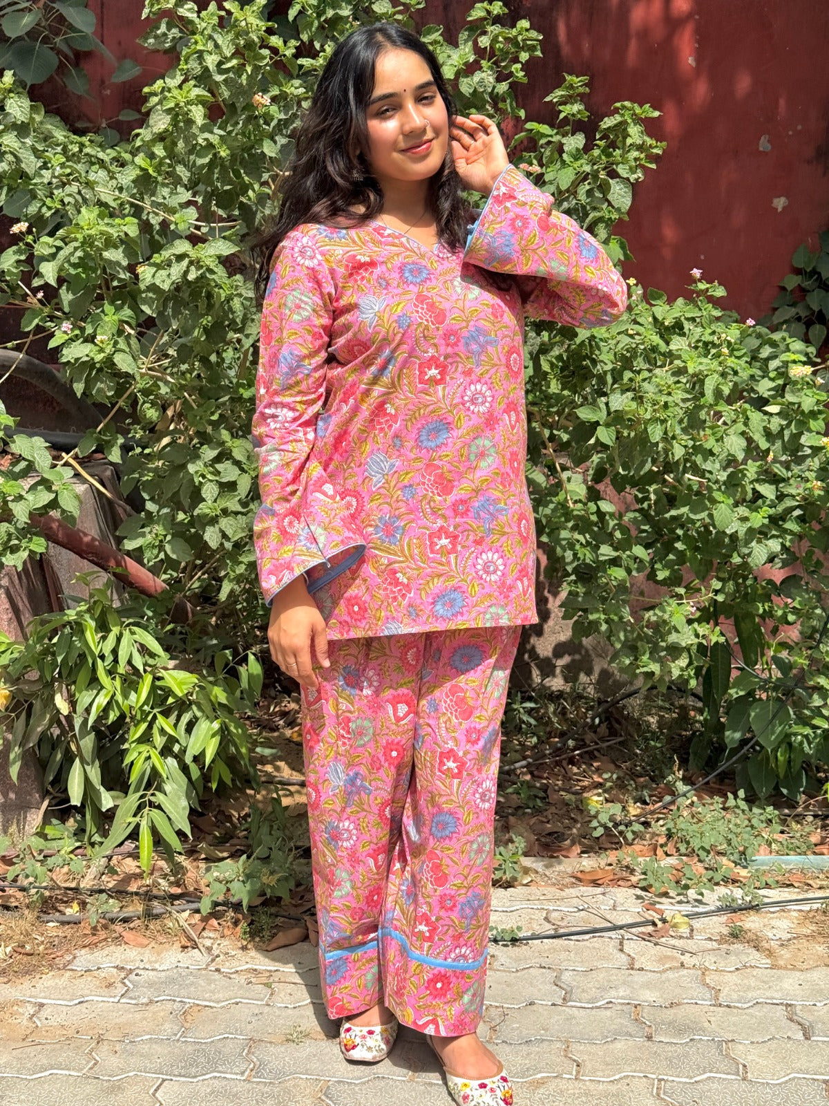 Pink floral Print Farshi Salwar Set