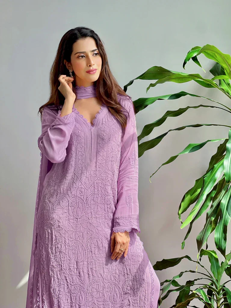 Bhumi Purple Chikankari Kurta Palazzo Set