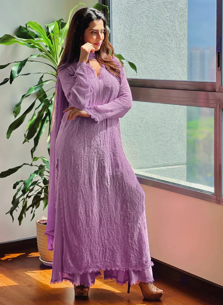 Bhumi Purple Chikankari Kurta Palazzo Set