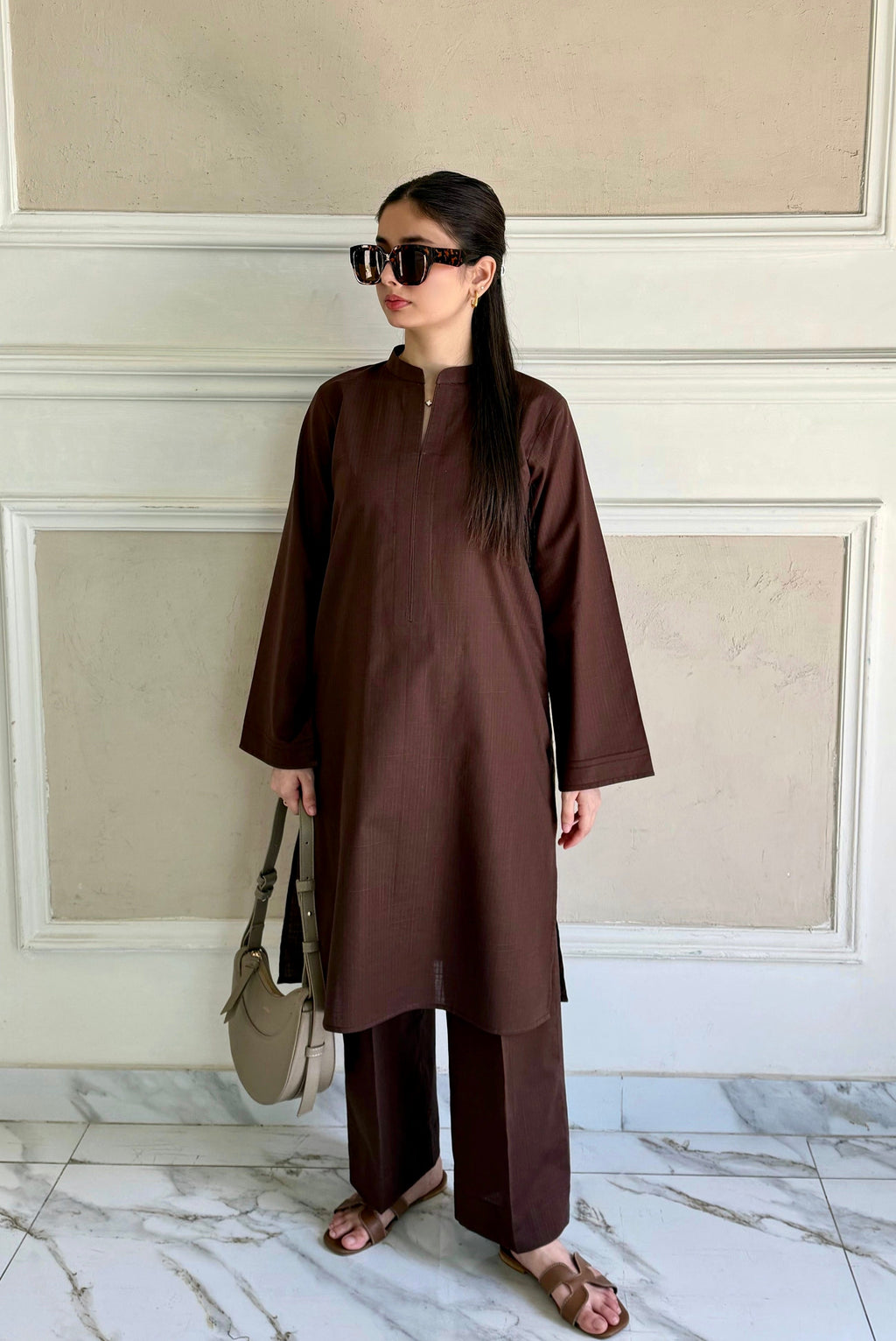 Mocha Luxe - 2 PC Stitched Pret