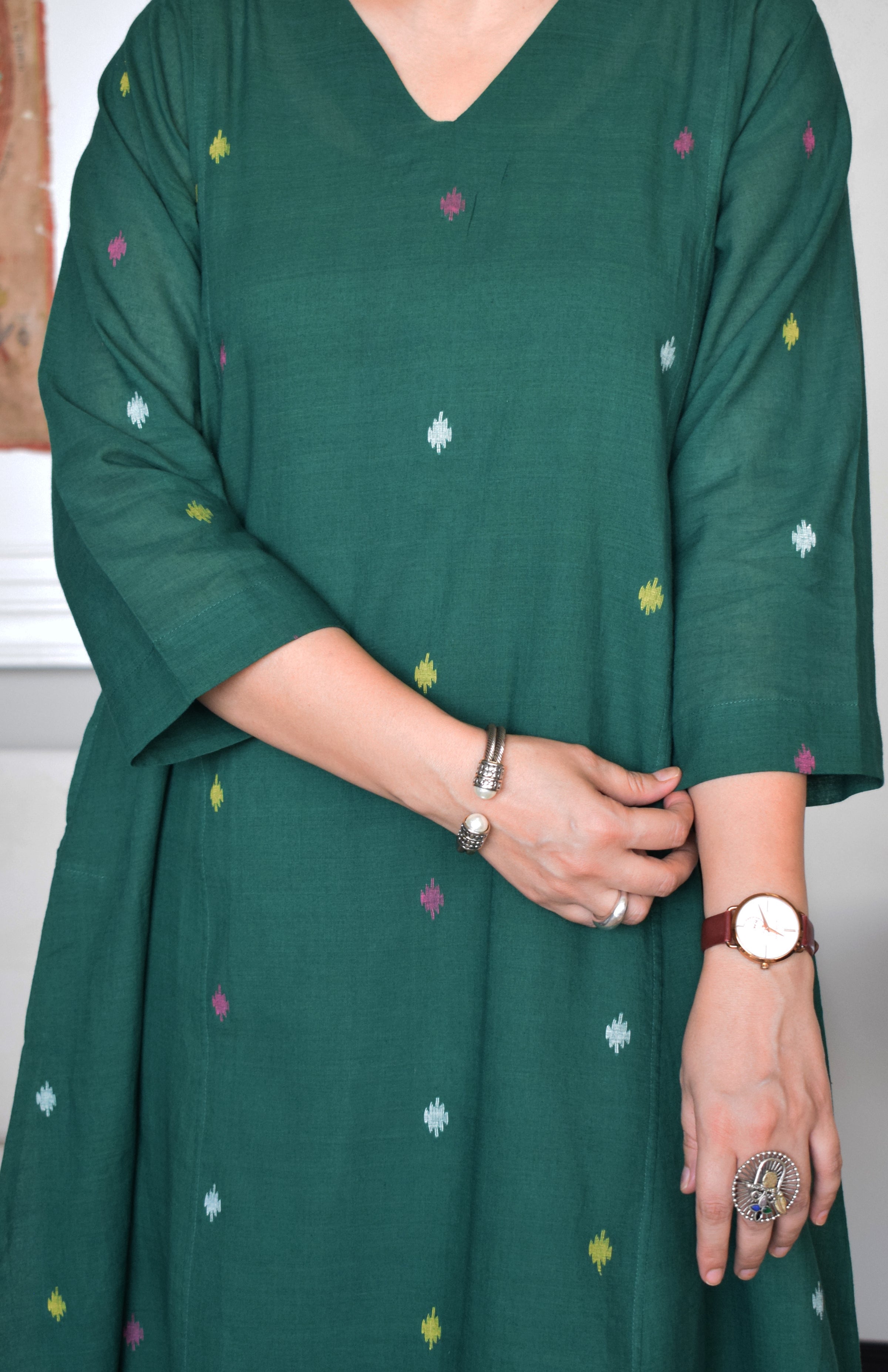 Forest Green Jamdani Phiran with Maroon Pyjama