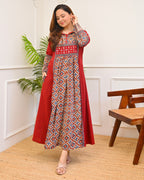 Ruhani Red Ajrakh Mirrorwork Cotton Kurta Dress