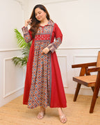 Ruhani Red Ajrakh Mirrorwork Cotton Kurta Dress