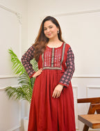 Scarlet Bloom Ajrakh Mirrorwork Cotton Kurta Dress
