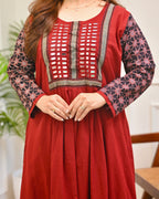 Scarlet Bloom Ajrakh Mirrorwork Cotton Kurta Dress