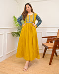 Haldi Heritage Ajrakh Mirrorwork Cotton Kurta Dress