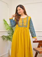 Haldi Heritage Ajrakh Mirrorwork Cotton Kurta Dress