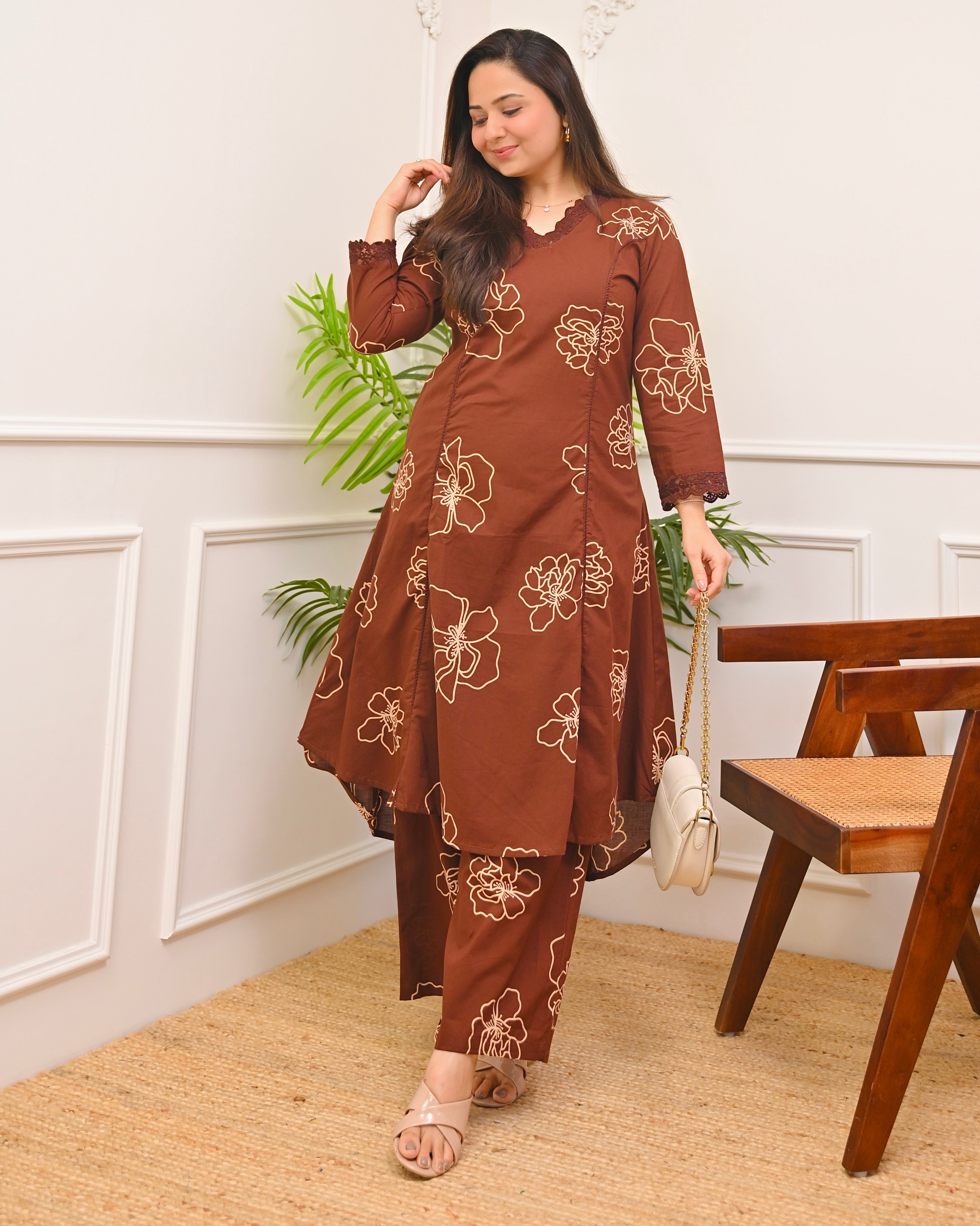 Mocha Madness A Line Cotton Kurta Set