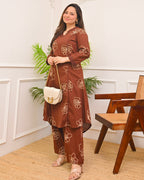 Mocha Madness A Line Cotton Kurta Set