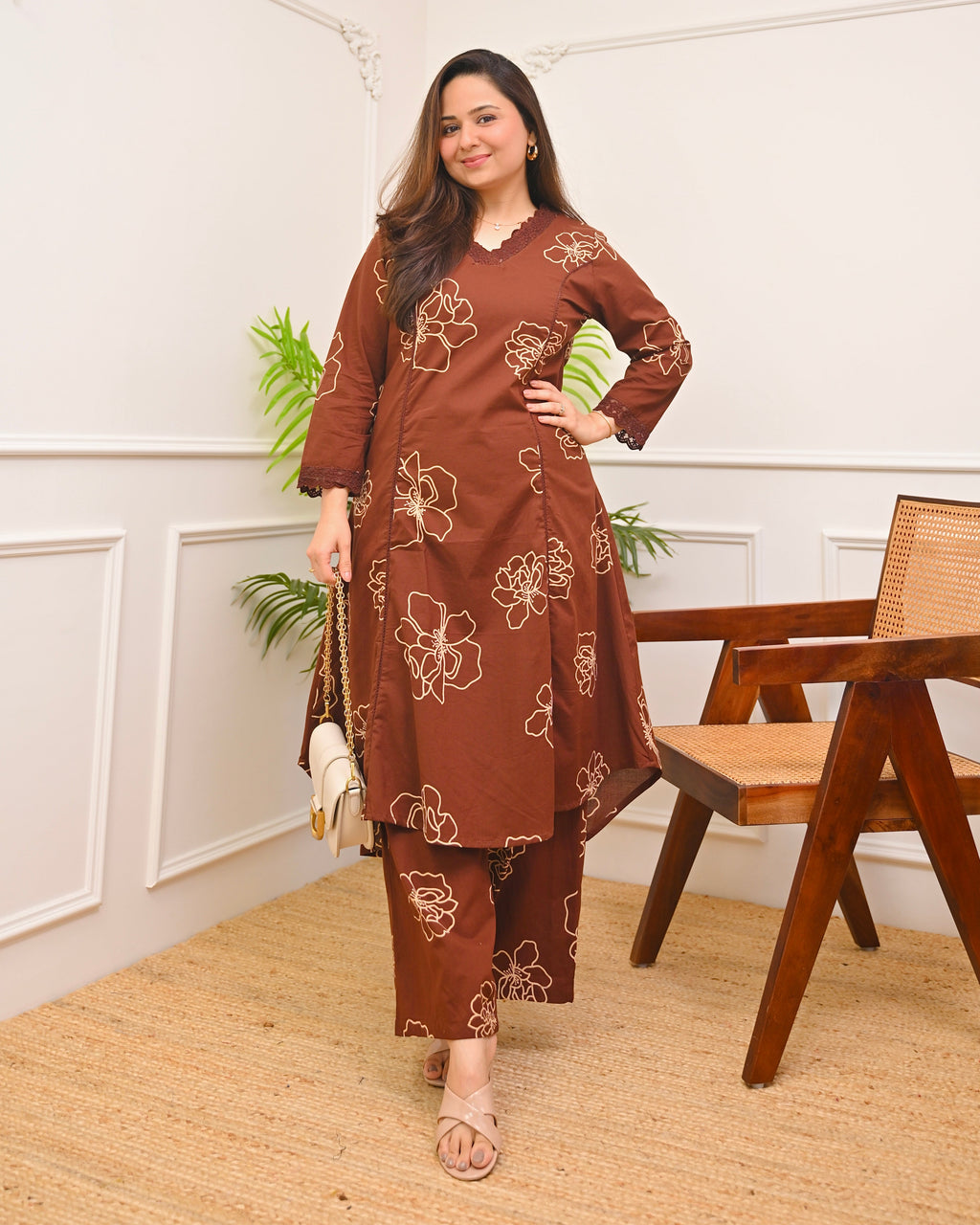 Mocha Madness A Line Cotton Kurta Set