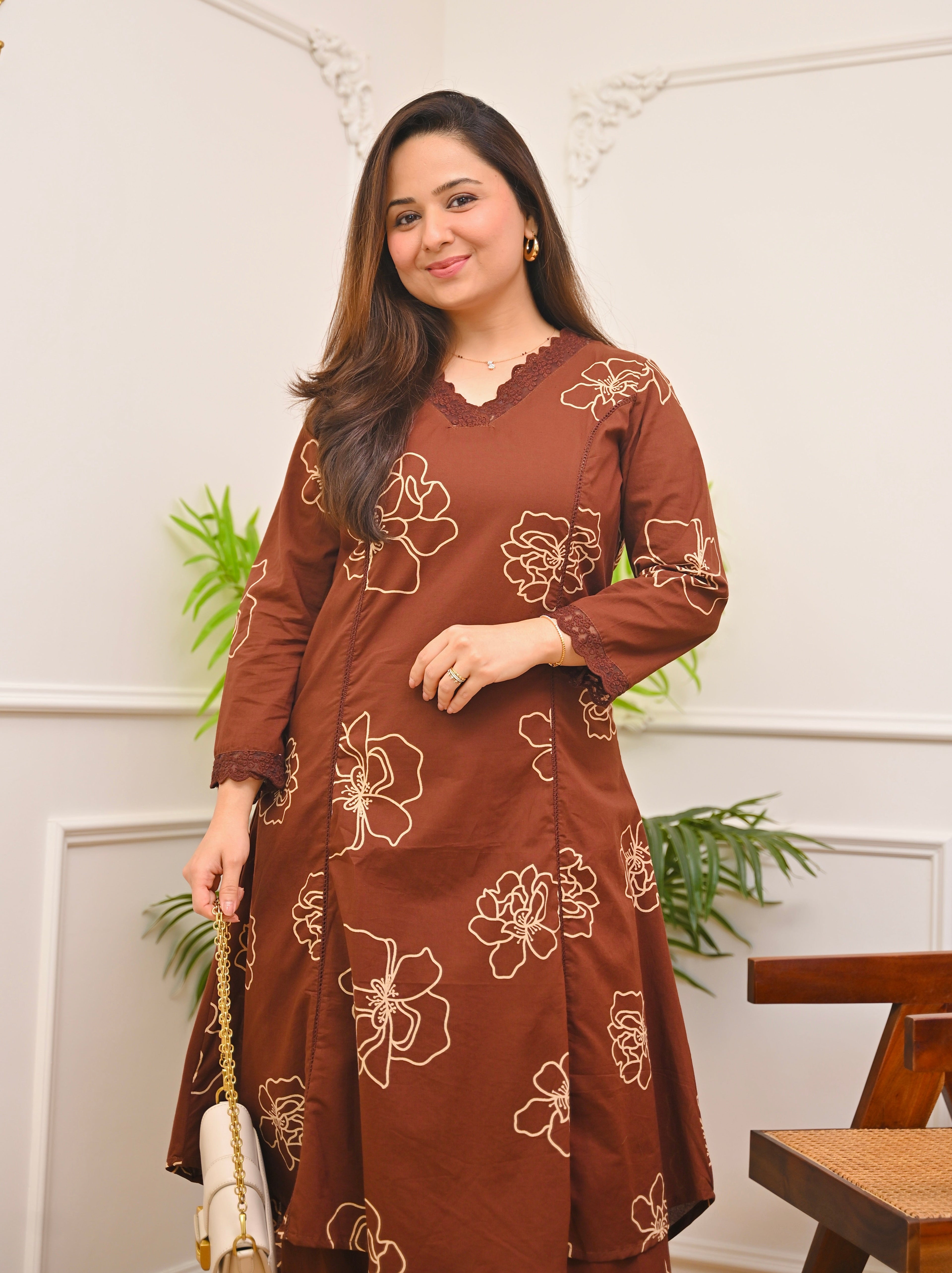 Mocha Madness A Line Cotton Kurta Set