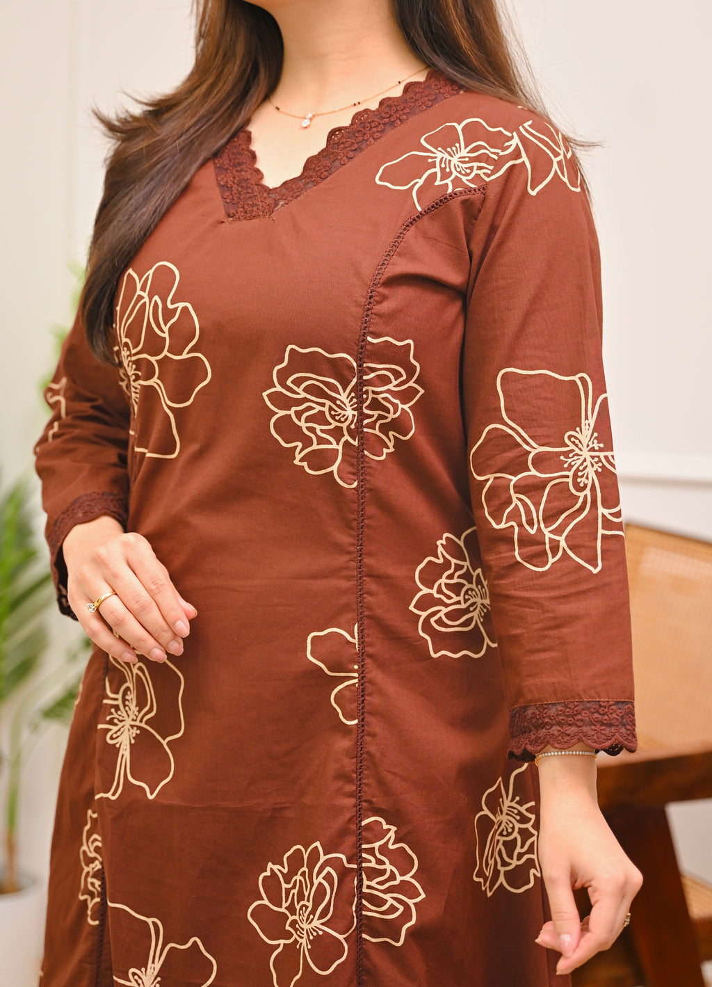 Mocha Madness A Line Cotton Kurta Set