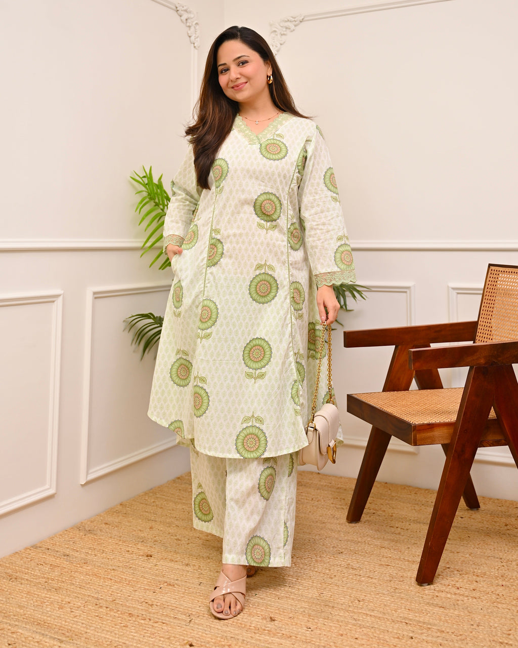 Mint Gulbahar A Line Cotton Kurta Set
