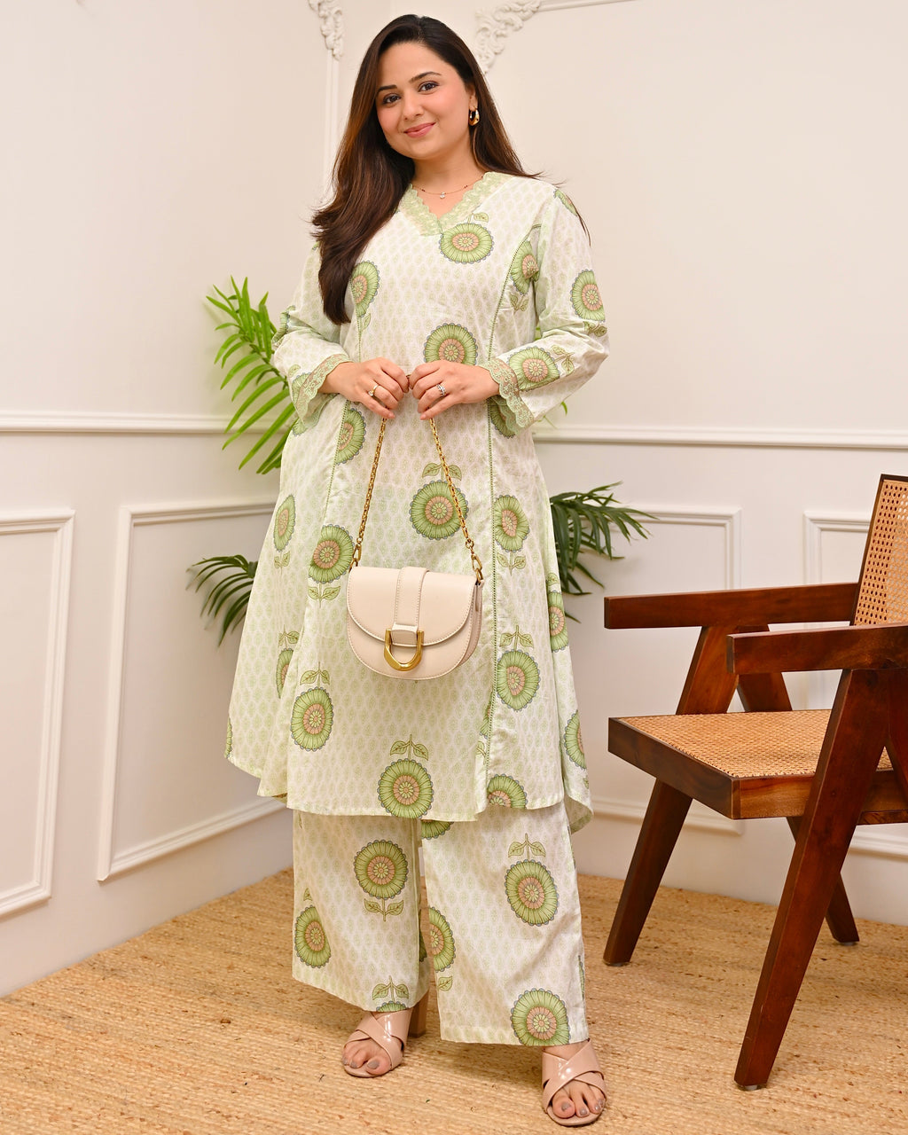 Mint Gulbahar A Line Cotton Kurta Set