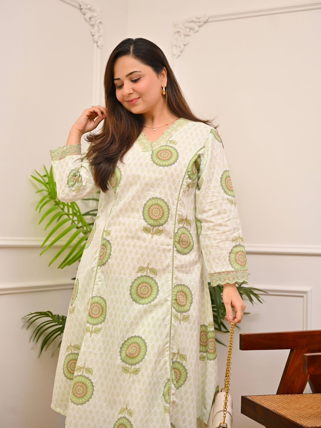Mint Gulbahar A Line Cotton Kurta Set