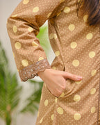 Brown Polka Dots A Line Cotton Kurta Set
