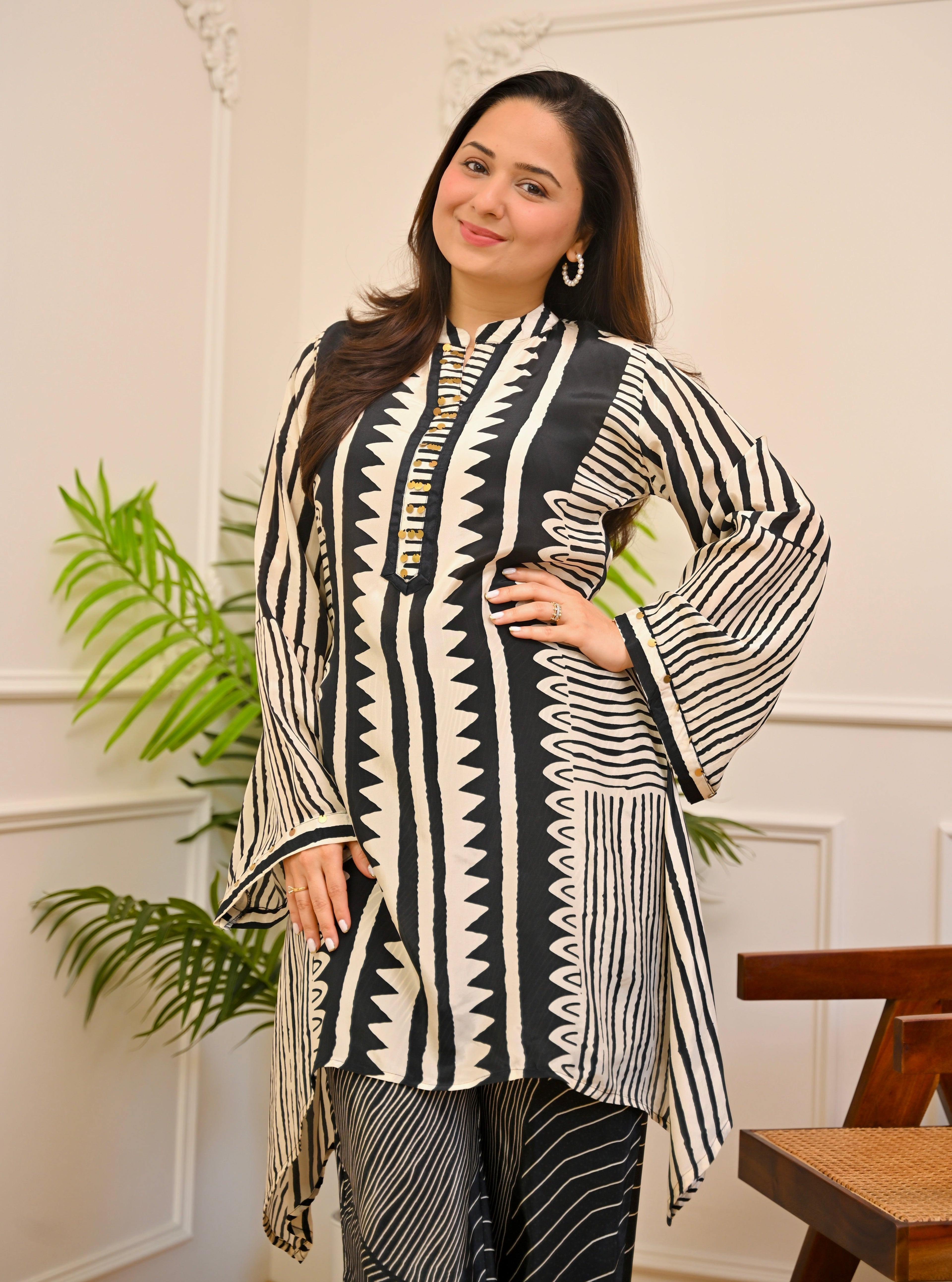 Midnight Gala Geometric Festive Crepe Co-ord