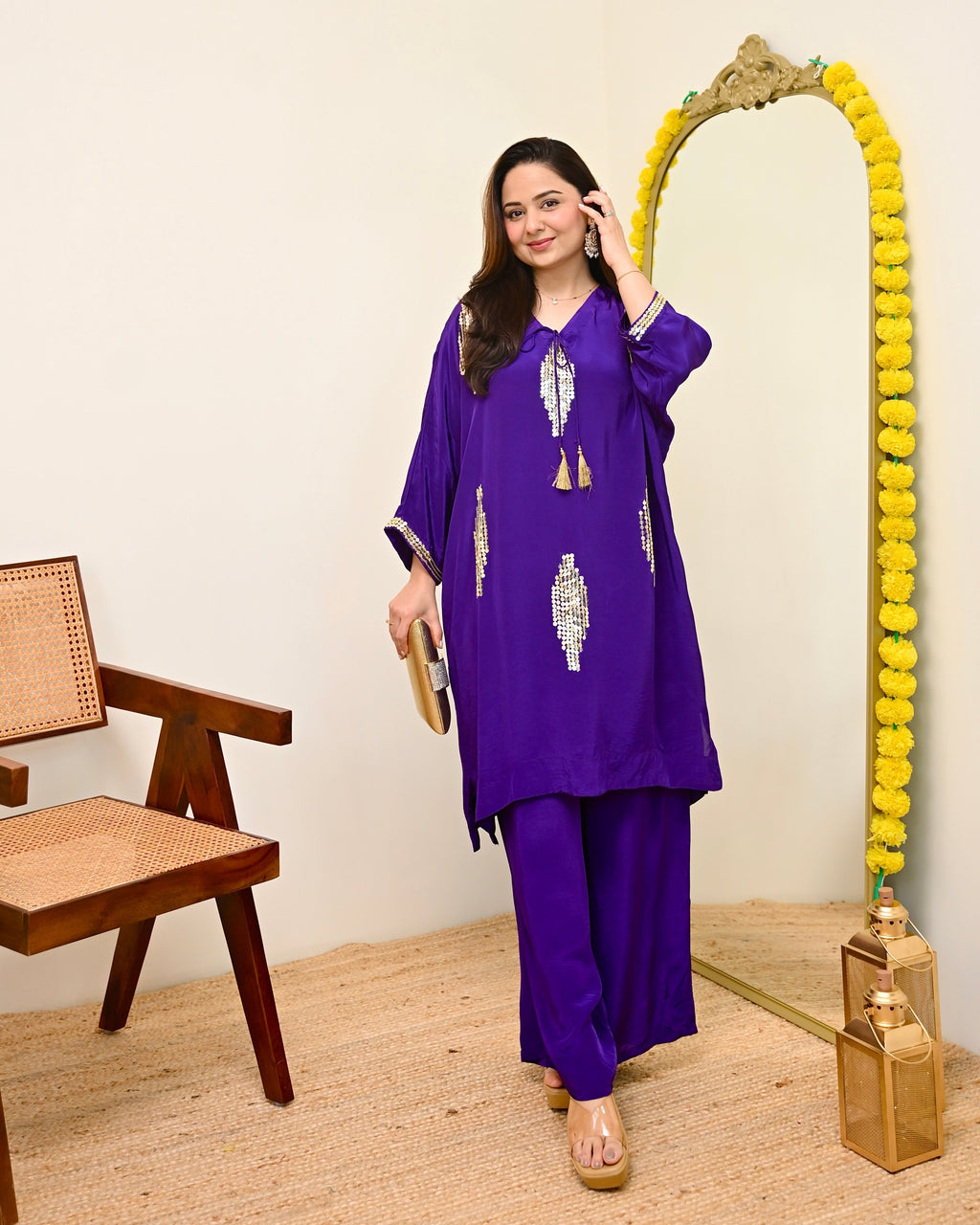 Zareen Purple Natural Crepe Handwork Festive Co-ord