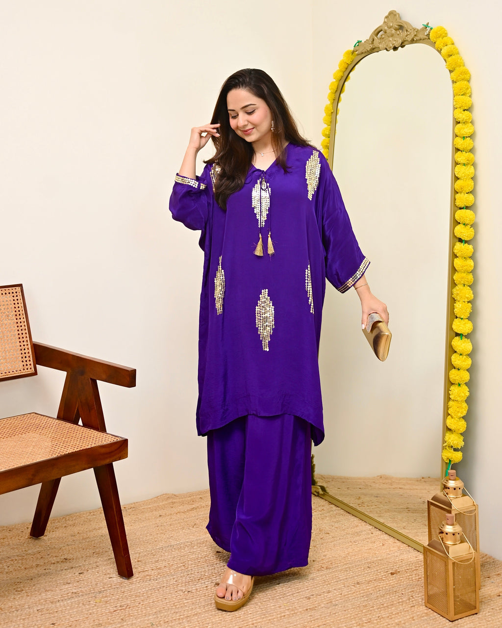 Zareen Purple Natural Crepe Handwork Festive Co-ord