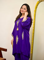 Zareen Purple Natural Crepe Handwork Festive Co-ord