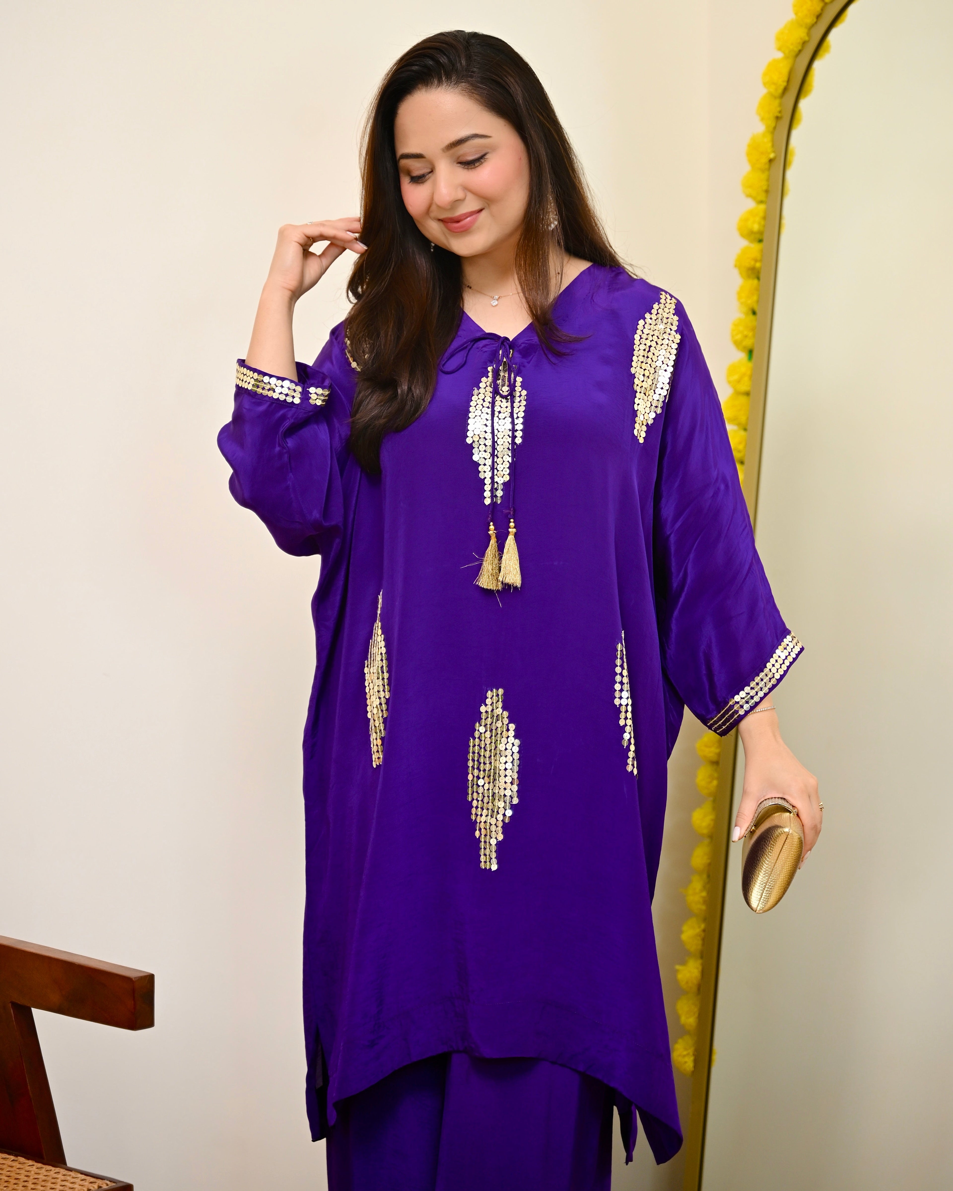 Zareen Purple Natural Crepe Handwork Festive Co-ord