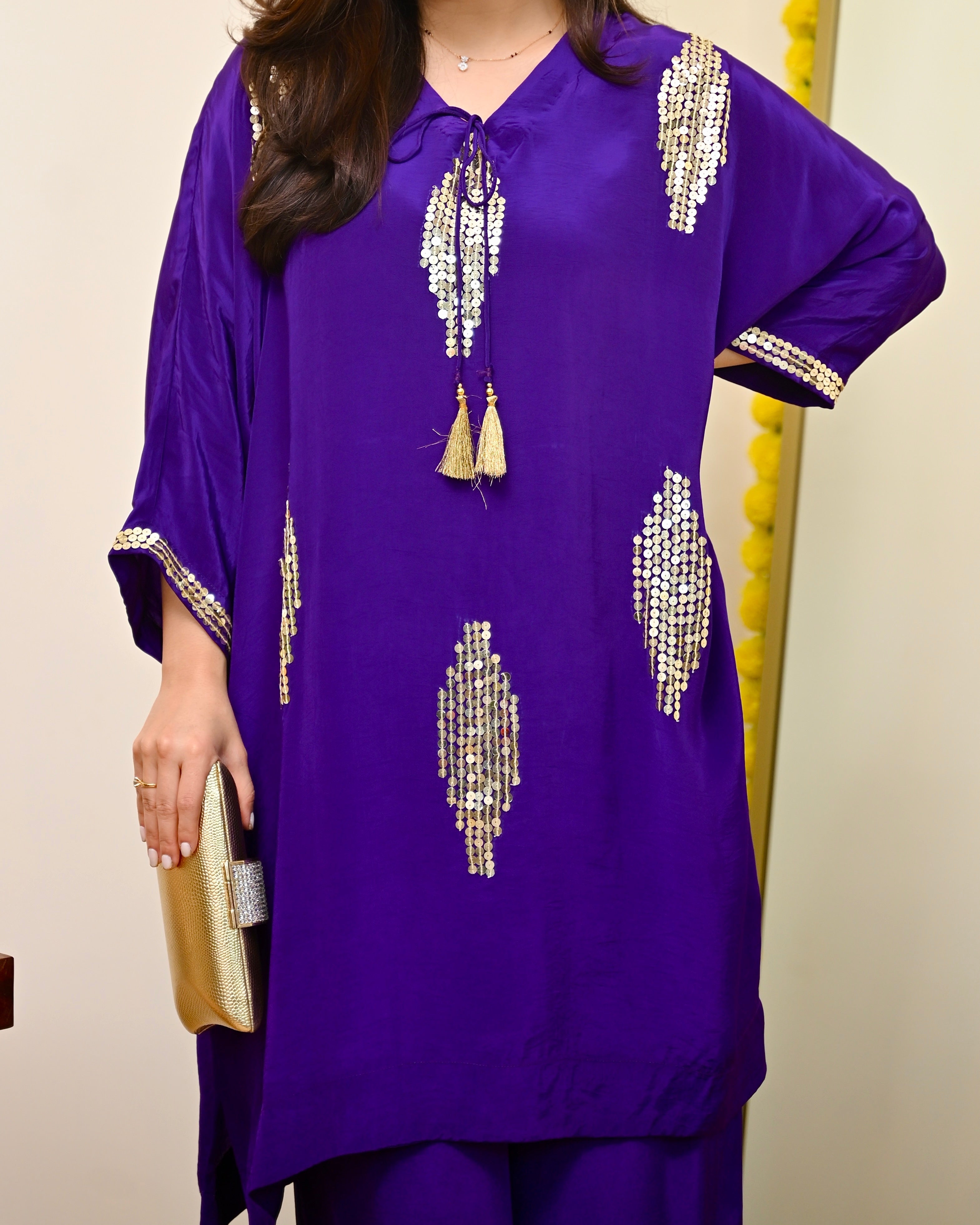 Zareen Purple Natural Crepe Handwork Festive Co-ord