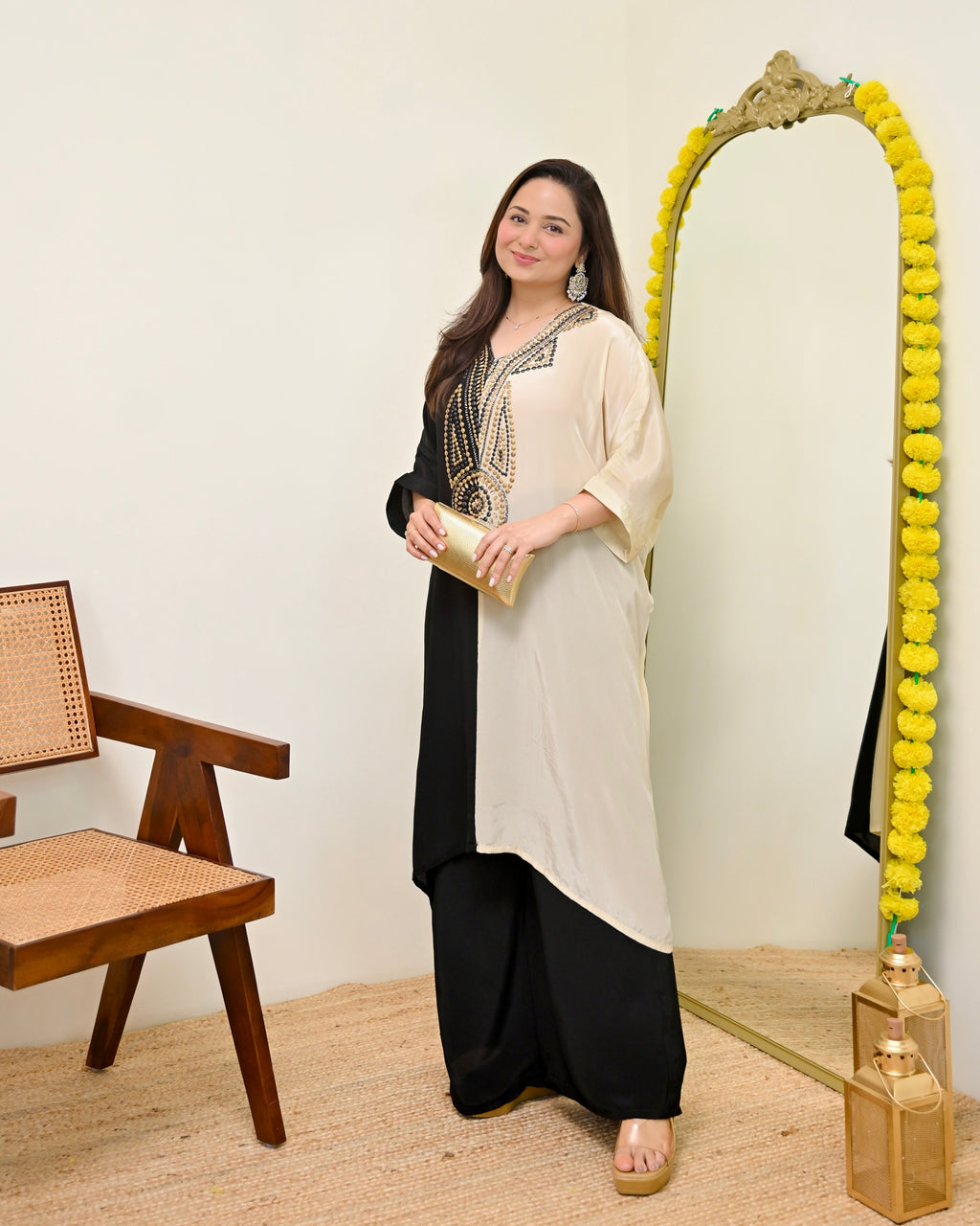 Black Ivory Natural Crepe Handwork Co-ord