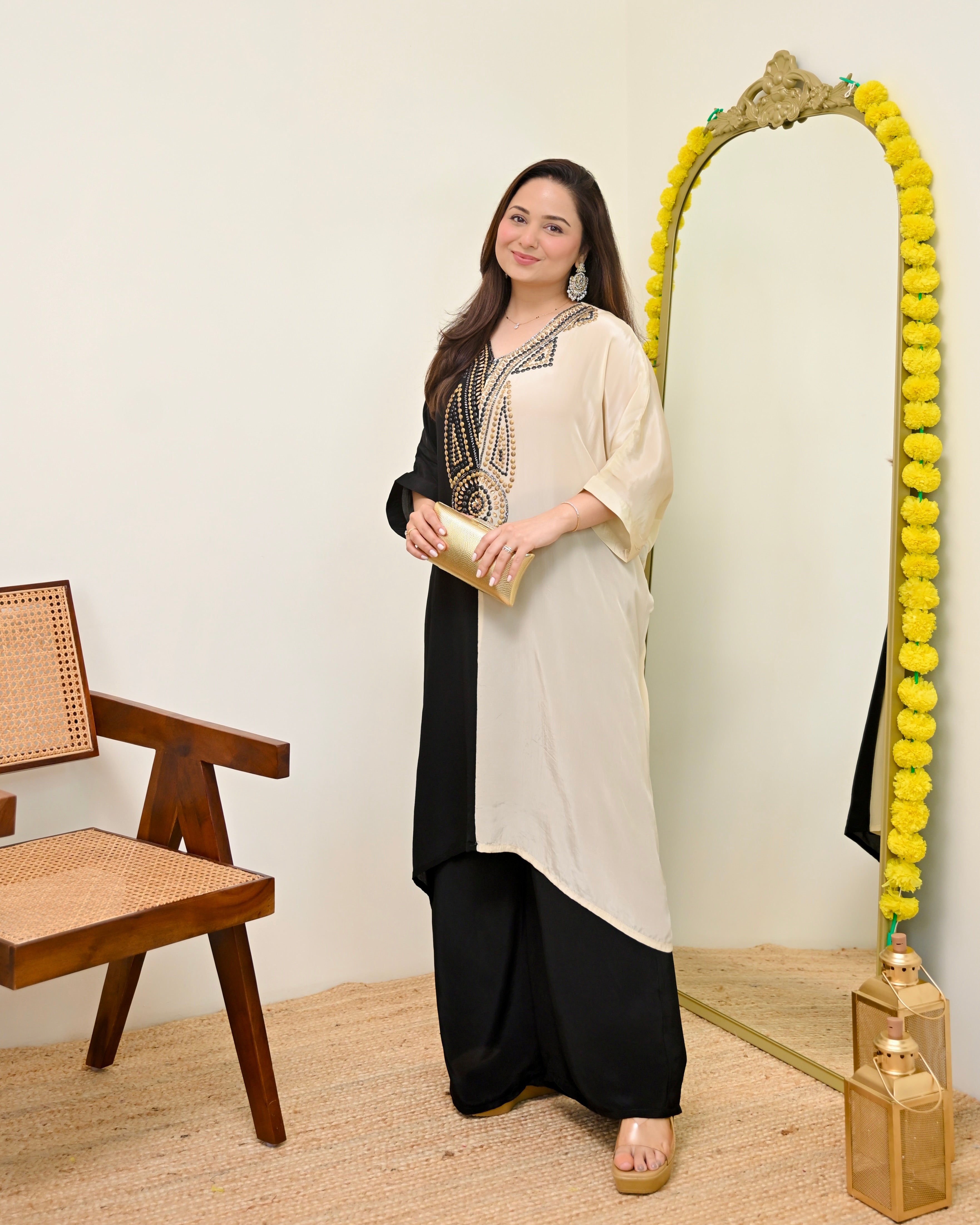 Black Ivory Natural Crepe Handwork Co-ord