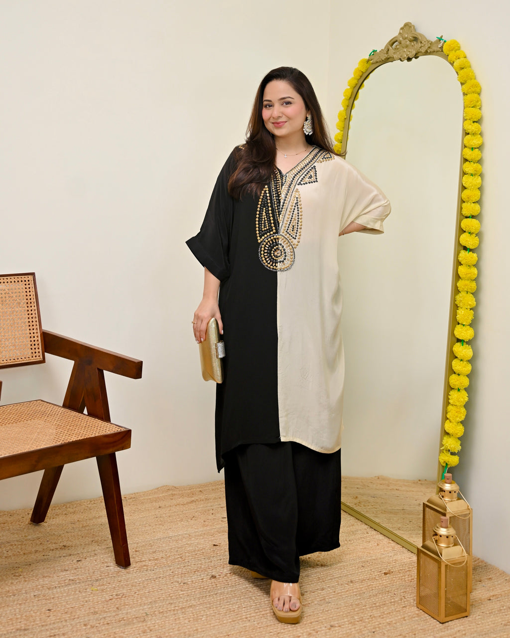 Black Ivory Natural Crepe Handwork Co-ord