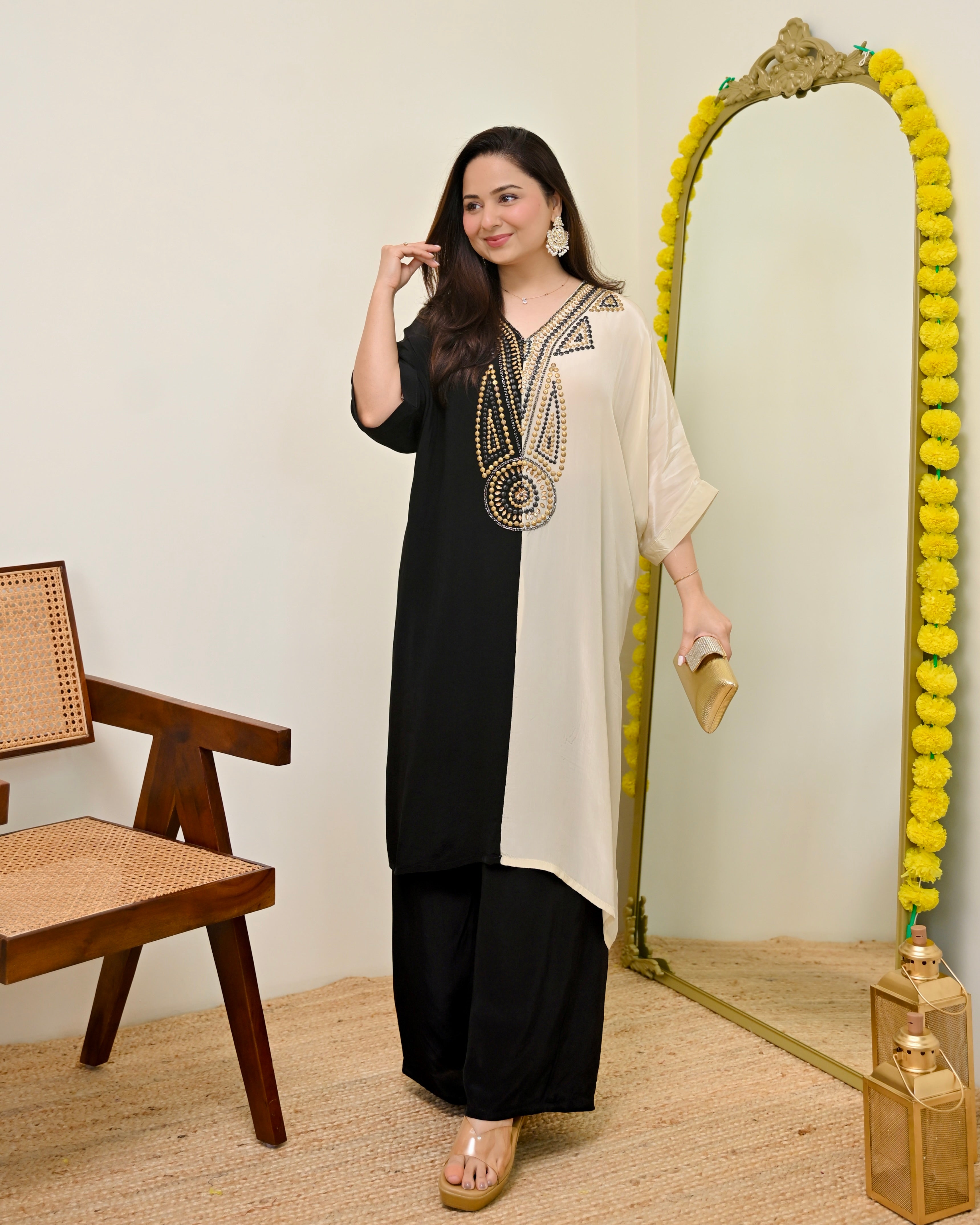 Black Ivory Natural Crepe Handwork Co-ord