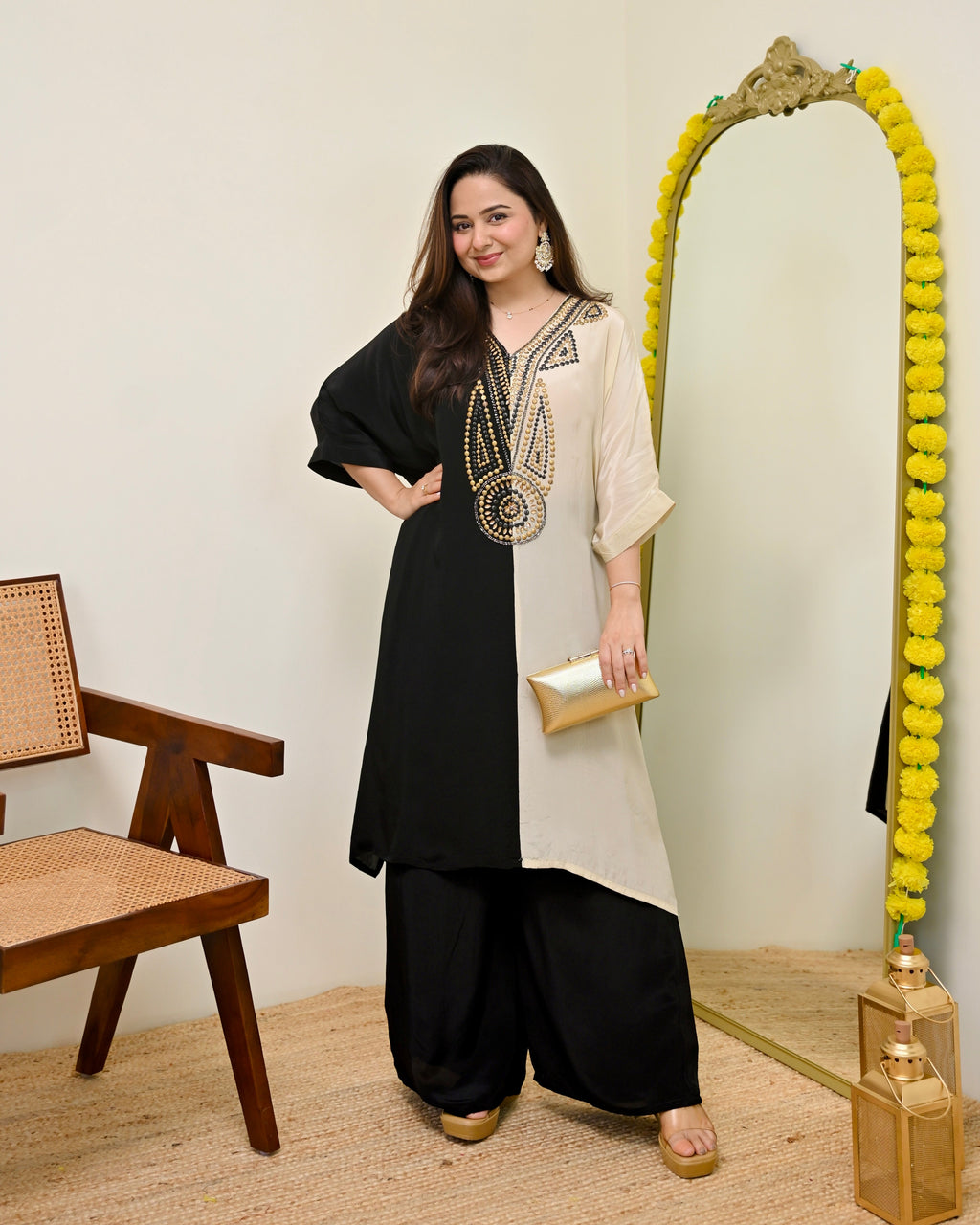 Black Ivory Natural Crepe Handwork Co-ord
