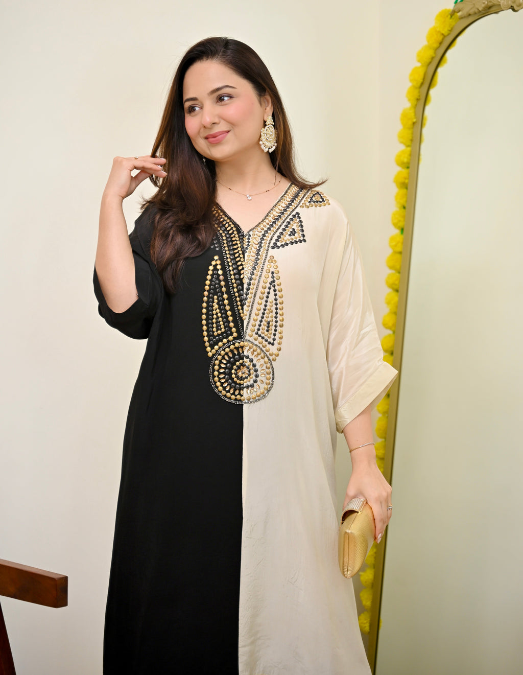Black Ivory Natural Crepe Handwork Co-ord