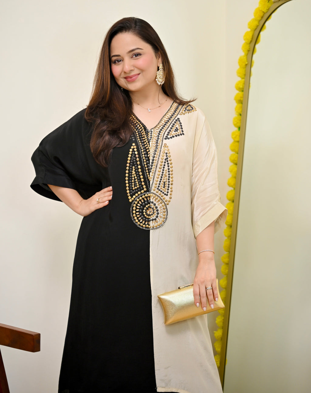 Black Ivory Natural Crepe Handwork Co-ord