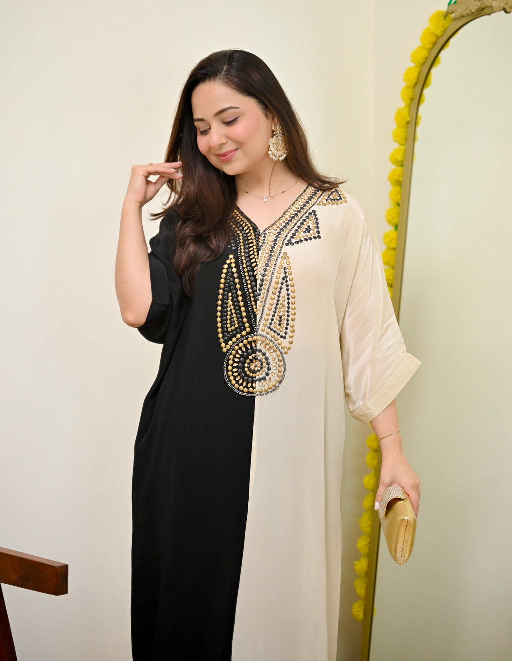Black Ivory Natural Crepe Handwork Co-ord