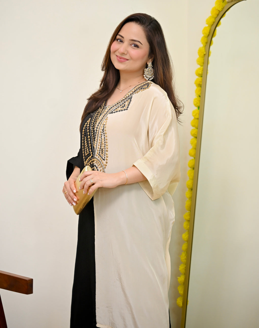 Black Ivory Natural Crepe Handwork Co-ord