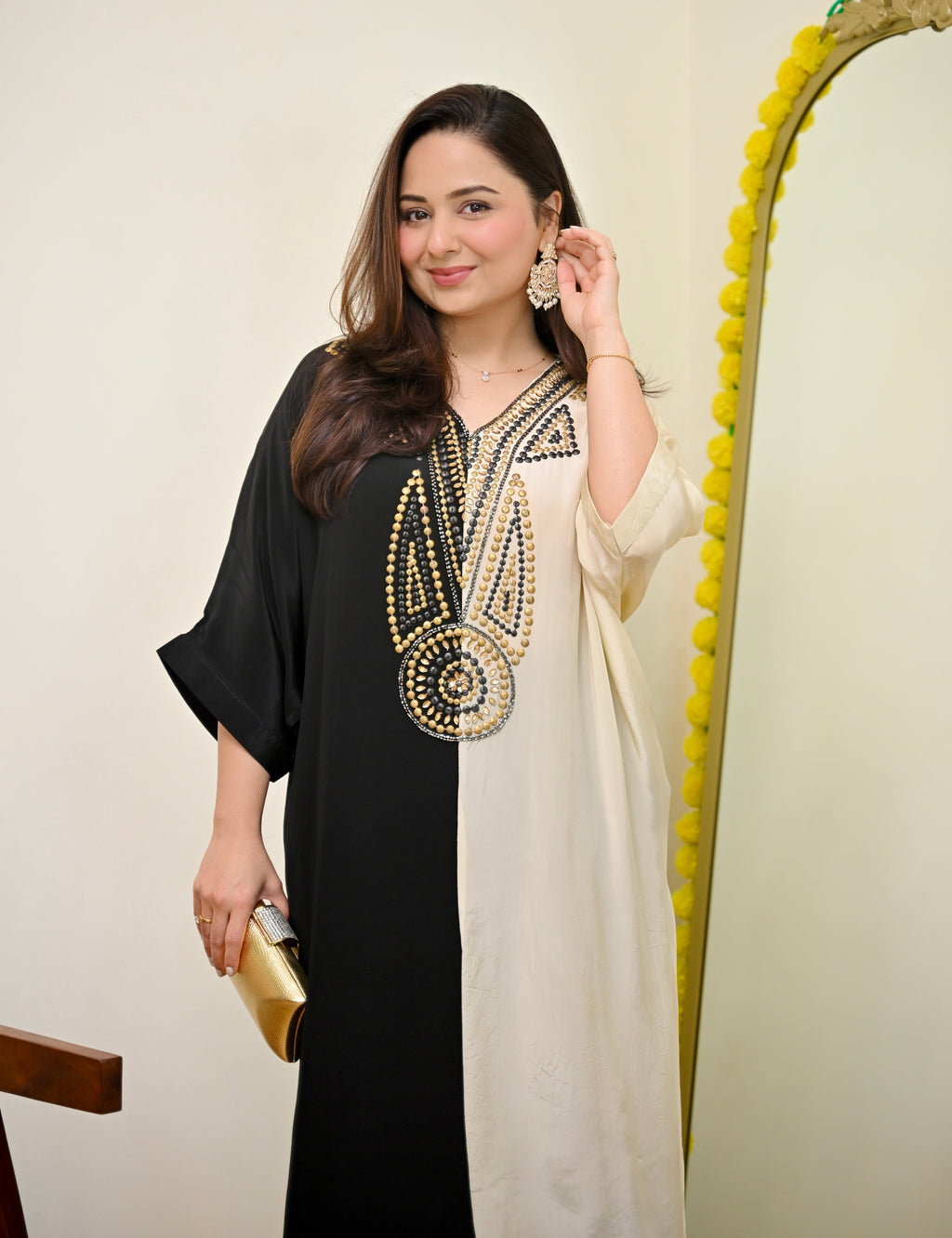Black Ivory Natural Crepe Handwork Co-ord