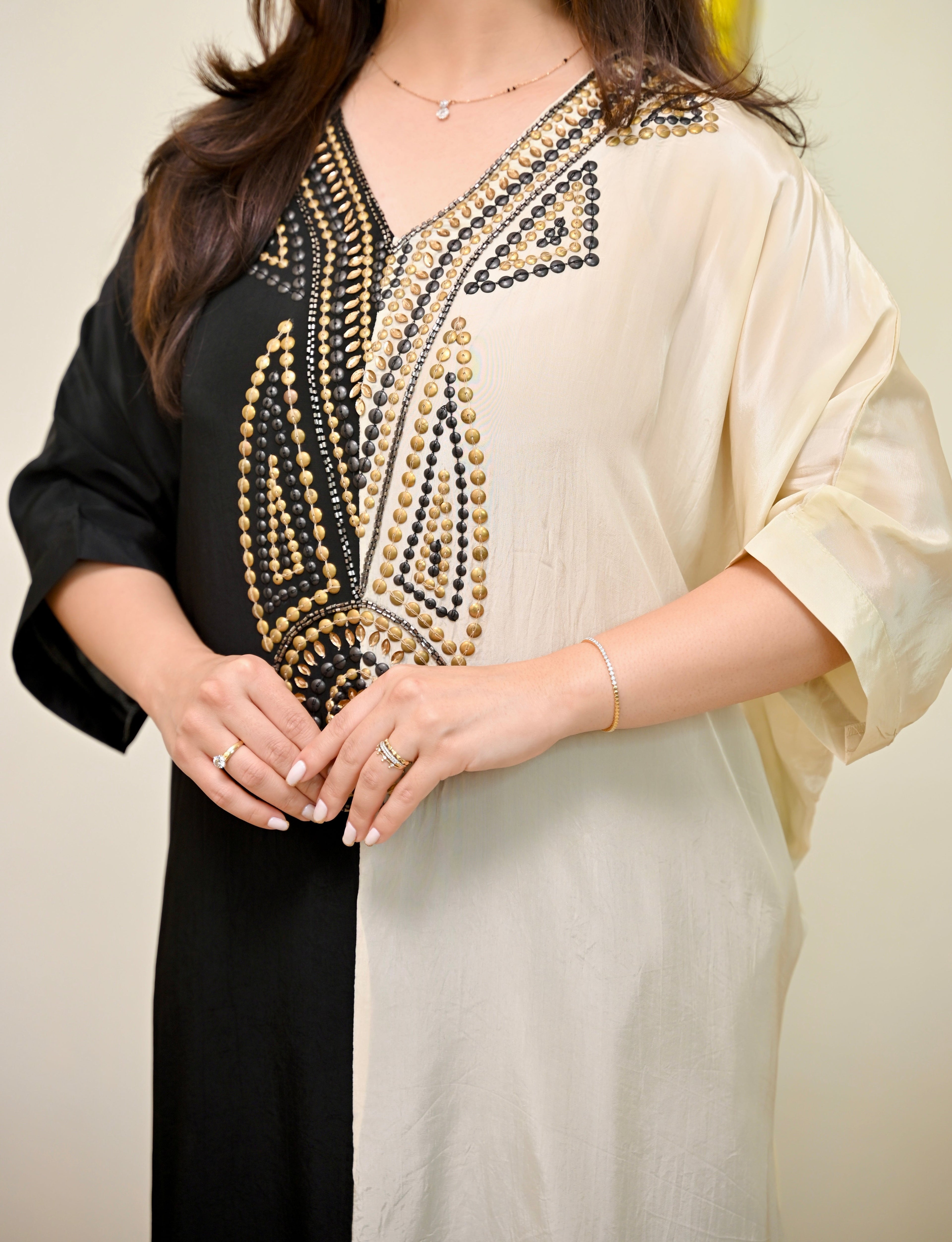 Black Ivory Natural Crepe Handwork Co-ord