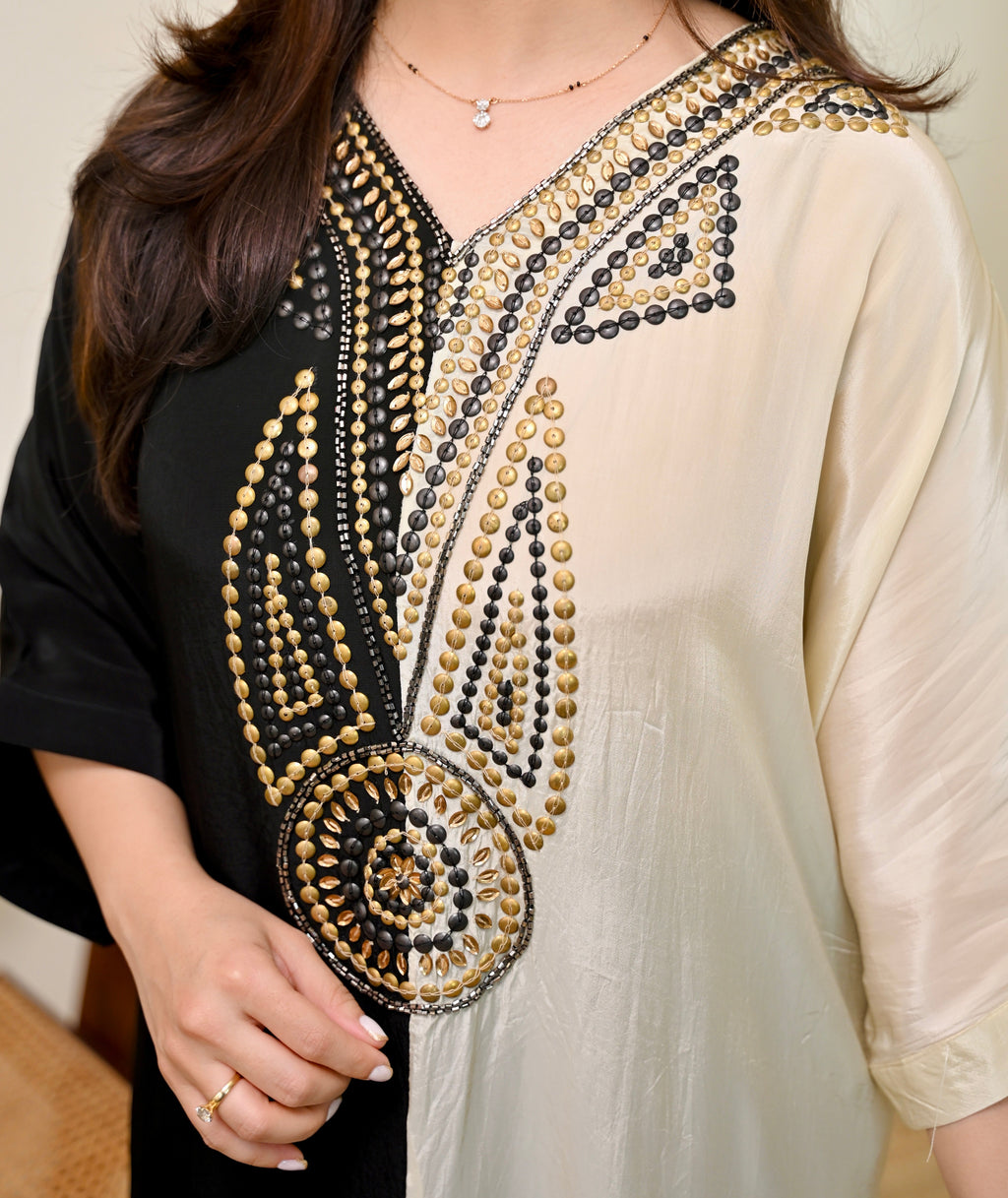 Black Ivory Natural Crepe Handwork Co-ord
