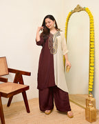 Mocha Ivory Natural Crepe Handwork Co-ord