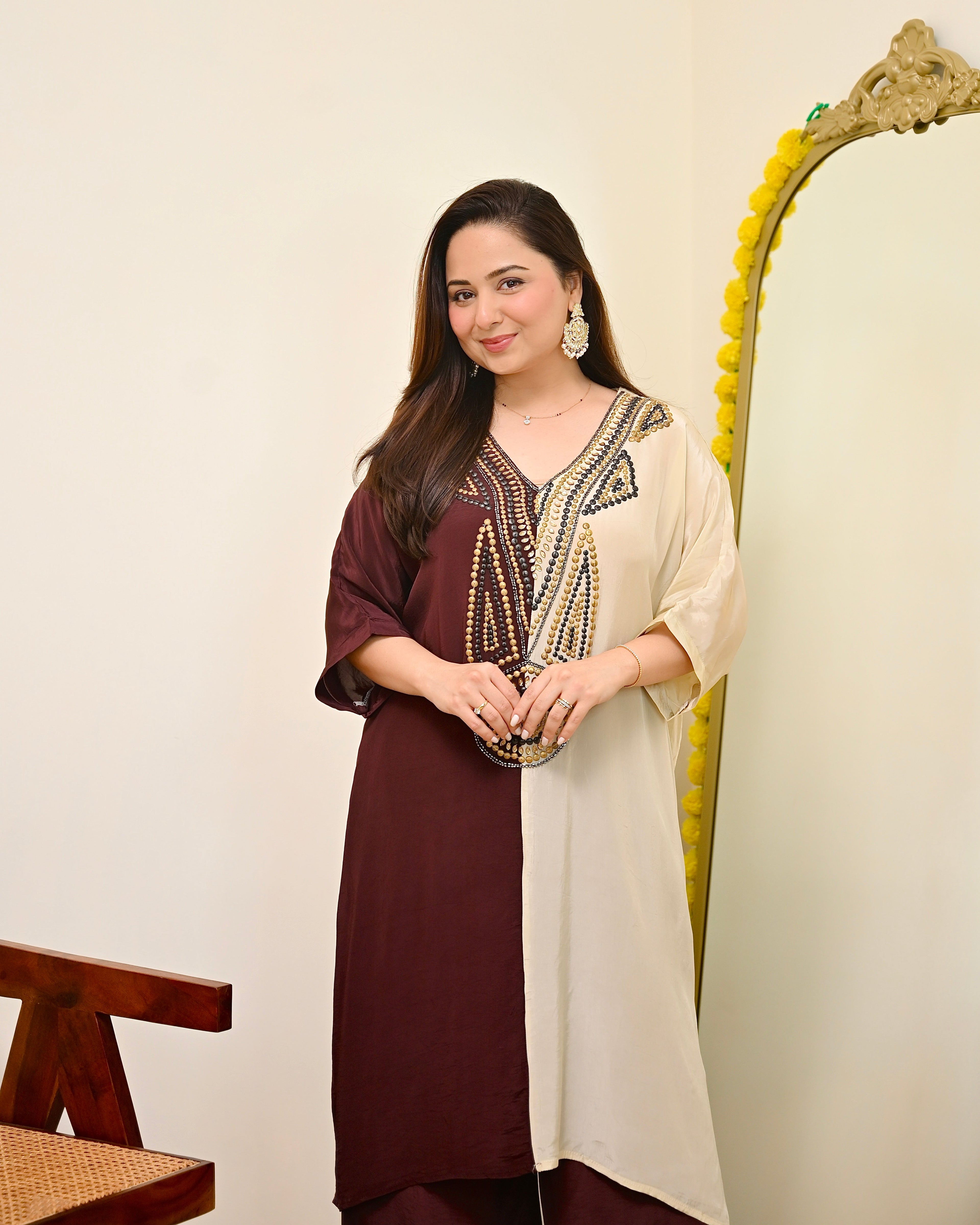 Mocha Ivory Natural Crepe Handwork Co-ord