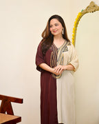Mocha Ivory Natural Crepe Handwork Co-ord
