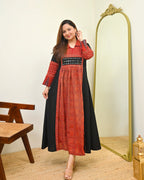 Black Rustic Charm Ajrak Mirrorwork Cotton Kurta Dress