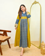 Sunlit Neel Mosaic Ajrak Mirrorwork Cotton Kurta Dress
