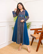 Sapphire Raas Ajrakh Mirrorwork Cotton Kurta Dress