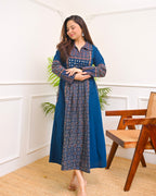 Sapphire Raas Ajrakh Mirrorwork Cotton Kurta Dress