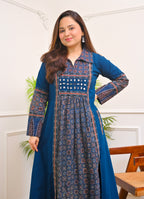 Sapphire Raas Ajrakh Mirrorwork Cotton Kurta Dress