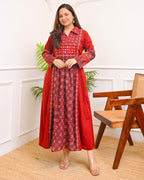 Mehroon Ajrakh Mirrorwork Cotton Kurta Dress